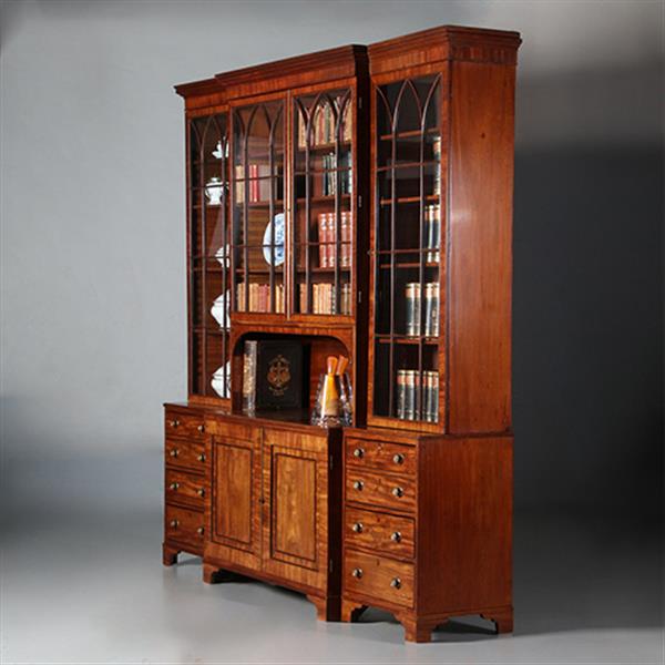 Grote foto zeer grote bibliotheekkast ca 1800 breakfront met 6 deuren en 6 laden en open vak no.232015 antiek en kunst stoelen en banken
