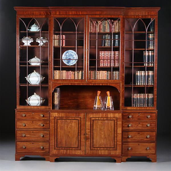 Grote foto zeer grote bibliotheekkast ca 1800 breakfront met 6 deuren en 6 laden en open vak no.232015 antiek en kunst stoelen en banken