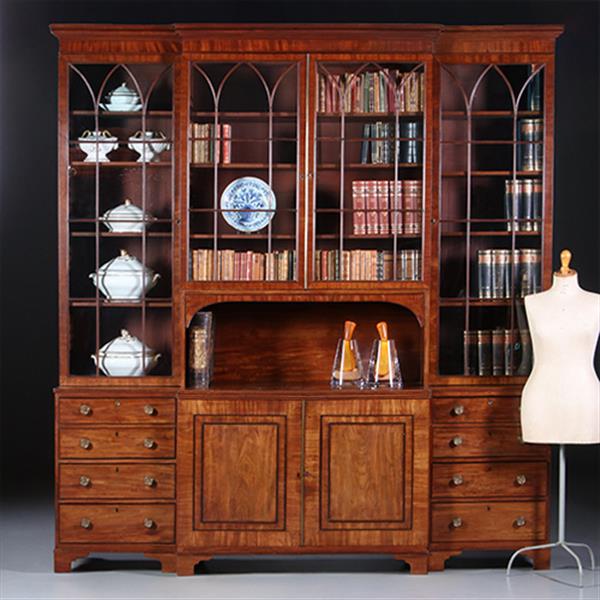 Grote foto zeer grote bibliotheekkast ca 1800 breakfront met 6 deuren en 6 laden en open vak no.232015 antiek en kunst stoelen en banken