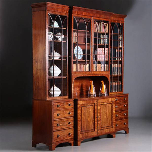 Grote foto zeer grote bibliotheekkast ca 1800 breakfront met 6 deuren en 6 laden en open vak no.232015 antiek en kunst stoelen en banken