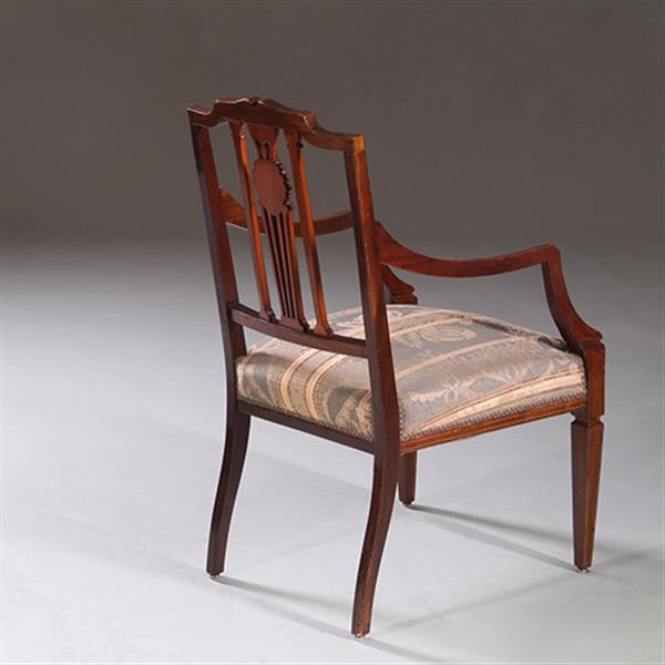 Grote foto stel armstoelen met zeer fraai ingelegde medaillons ca 1900 incl stoffering naar wens no.212805 antiek en kunst stoelen en banken