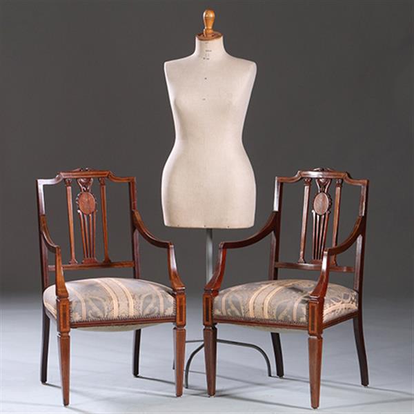 Grote foto stel armstoelen met zeer fraai ingelegde medaillons ca 1900 incl stoffering naar wens no.212805 antiek en kunst stoelen en banken