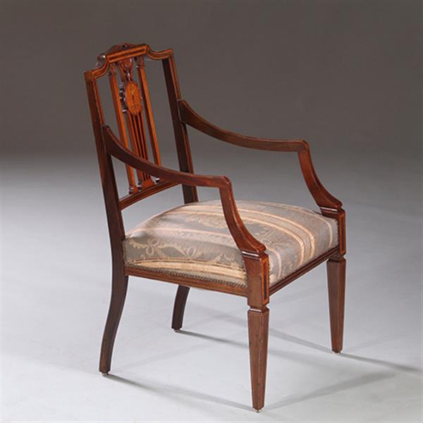 Grote foto stel armstoelen met zeer fraai ingelegde medaillons ca 1900 incl stoffering naar wens no.212805 antiek en kunst stoelen en banken