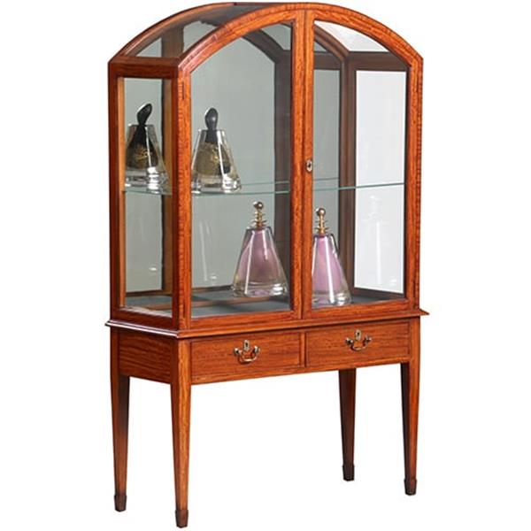Grote foto unieke satijnhouten vitrine met halfronde glazen bovenkant ca 1900 no.232010 antiek en kunst stoelen en banken