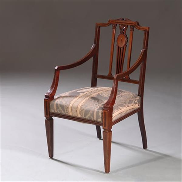 Grote foto stel armstoelen met zeer fraai ingelegde medaillons ca 1900 incl stoffering naar wens no.212805 antiek en kunst stoelen en banken