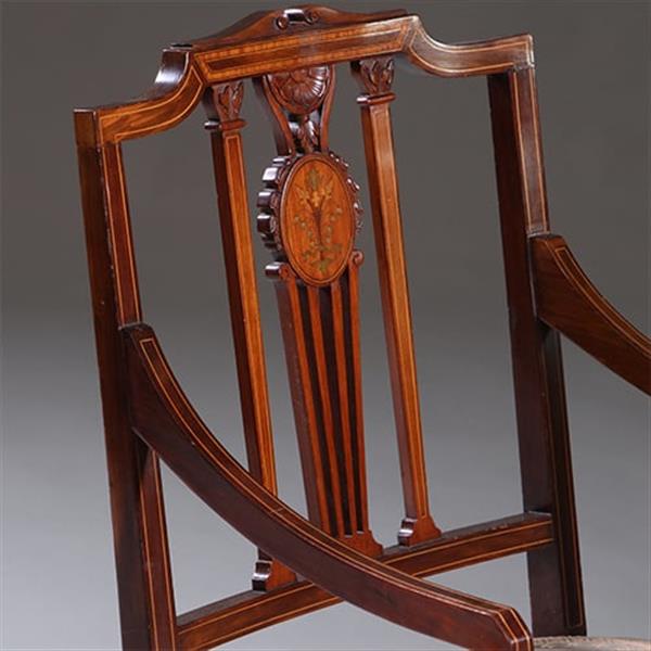 Grote foto stel armstoelen met zeer fraai ingelegde medaillons ca 1900 incl stoffering naar wens no.212805 antiek en kunst stoelen en banken