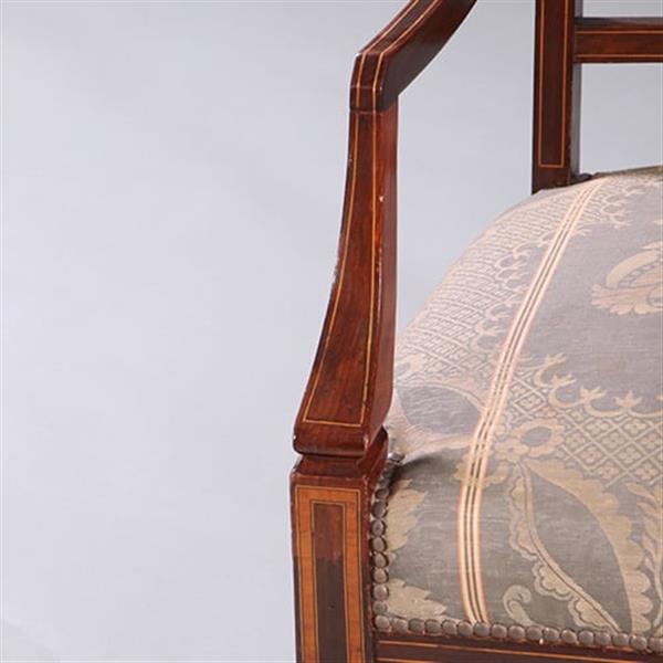 Grote foto stel armstoelen met zeer fraai ingelegde medaillons ca 1900 incl stoffering naar wens no.212805 antiek en kunst stoelen en banken