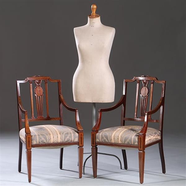 Grote foto stel armstoelen met zeer fraai ingelegde medaillons ca 1900 incl stoffering naar wens no.212805 antiek en kunst stoelen en banken