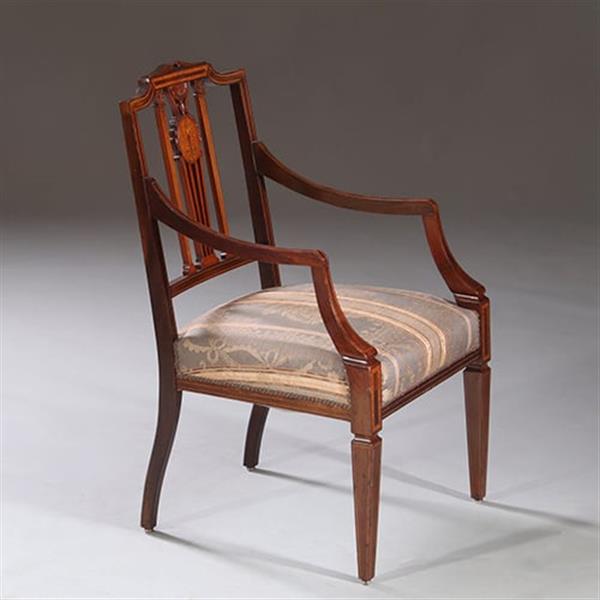 Grote foto stel armstoelen met zeer fraai ingelegde medaillons ca 1900 incl stoffering naar wens no.212805 antiek en kunst stoelen en banken