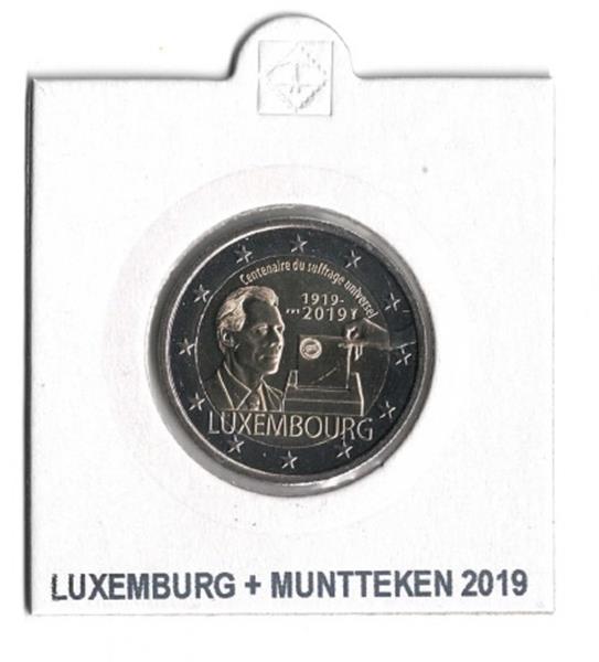 Grote foto luxemburg 2 euro 2019 100 jaar stemrecht met muntteken in munthouder verzamelen munten overige