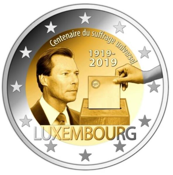 Grote foto luxemburg 2 euro 2019 100 jaar stemrecht met muntteken in munthouder verzamelen munten overige