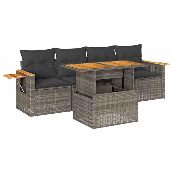 Grote foto vidaxl 5 delige loungeset met kussens poly rattan acacia grijs tuin en terras tuinmeubelen