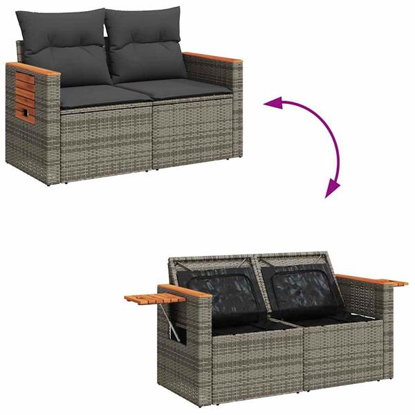 Grote foto vidaxl 5 delige loungeset met kussens poly rattan acacia grijs tuin en terras tuinmeubelen