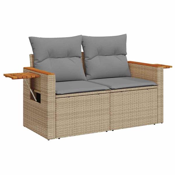 Grote foto vidaxl 5 delige loungeset met kussens poly rattan en acaciahout beige tuin en terras tuinmeubelen