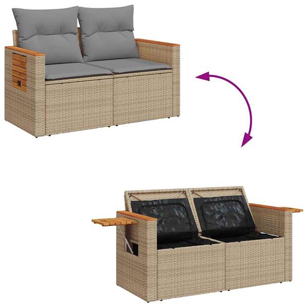 Grote foto vidaxl 5 delige loungeset met kussens poly rattan en acaciahout beige tuin en terras tuinmeubelen