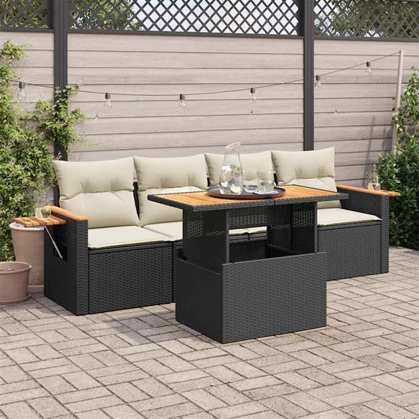 Grote foto vidaxl 5 delige loungeset met kussens poly rattan acacia zwart tuin en terras tuinmeubelen