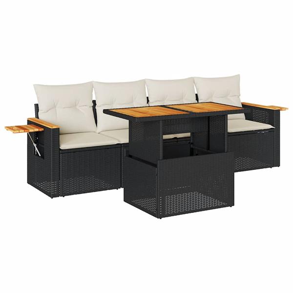 Grote foto vidaxl 5 delige loungeset met kussens poly rattan acacia zwart tuin en terras tuinmeubelen