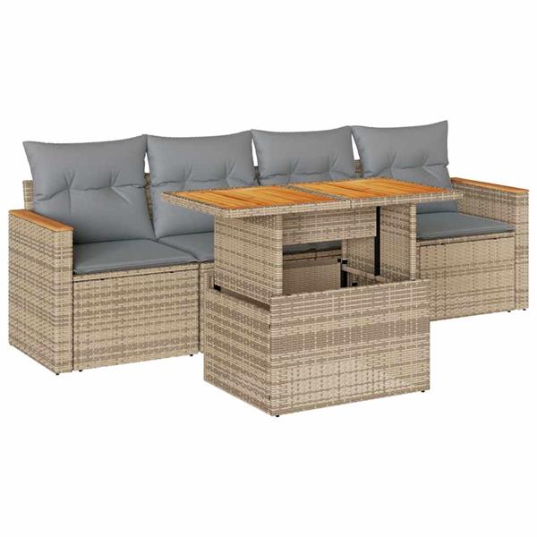 Grote foto vidaxl 5 delige loungeset met kussens poly rattan en acaciahout beige tuin en terras tuinmeubelen