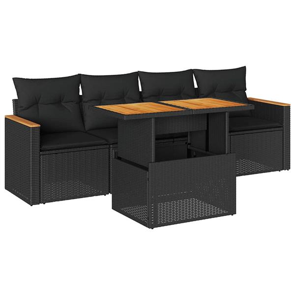 Grote foto vidaxl 5 delige loungeset met kussens poly rattan acacia zwart tuin en terras tuinmeubelen