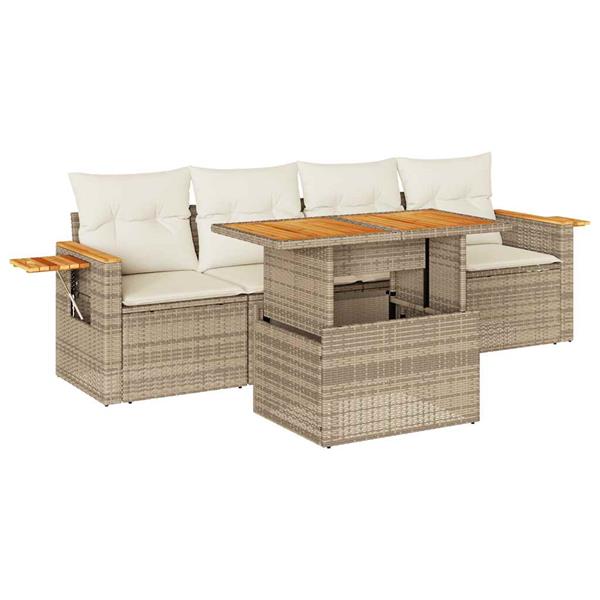 Grote foto vidaxl 5 delige loungeset met kussens poly rattan en acaciahout beige tuin en terras tuinmeubelen
