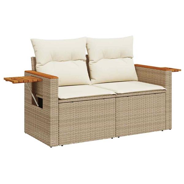 Grote foto vidaxl 5 delige loungeset met kussens poly rattan en acaciahout beige tuin en terras tuinmeubelen