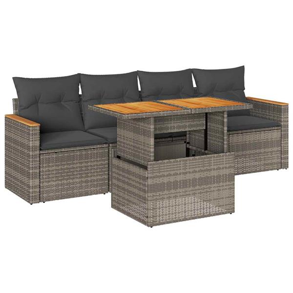 Grote foto vidaxl 5 delige loungeset met kussens poly rattan acacia grijs tuin en terras tuinmeubelen