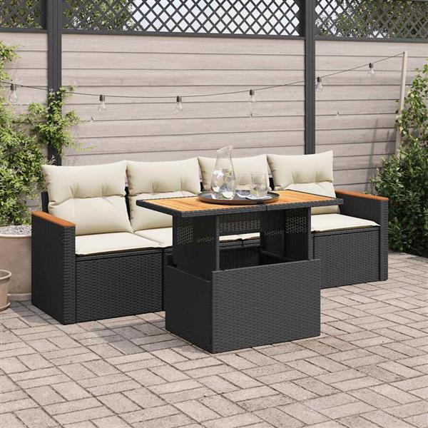 Grote foto vidaxl 5 delige loungeset met kussens poly rattan acacia zwart tuin en terras tuinmeubelen