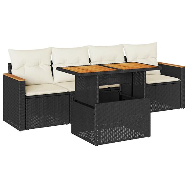 Grote foto vidaxl 5 delige loungeset met kussens poly rattan acacia zwart tuin en terras tuinmeubelen