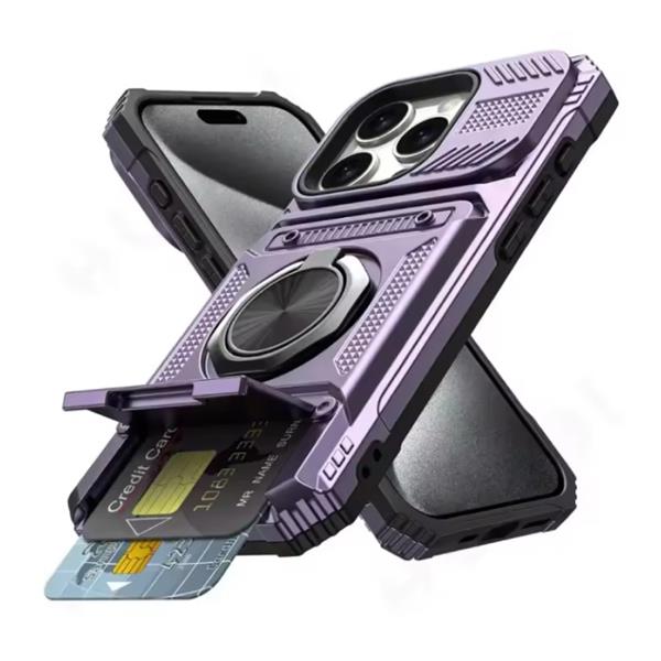 Grote foto iphone 15 plus card slot hoesje met kickstand grip socket magnetische cover case paars telecommunicatie mobieltjes
