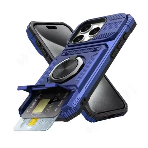 Grote foto iphone 12 pro max card slot hoesje met kickstand grip socket magnetische cover case blauw telecommunicatie mobieltjes