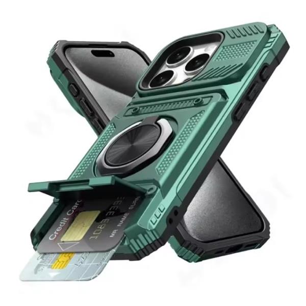 Grote foto iphone 11 pro max card slot hoesje met kickstand grip socket magnetische cover case groen telecommunicatie mobieltjes
