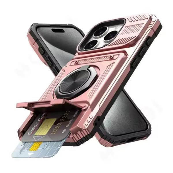 Grote foto iphone 14 plus card slot hoesje met kickstand grip socket magnetische cover case rose gold telecommunicatie mobieltjes