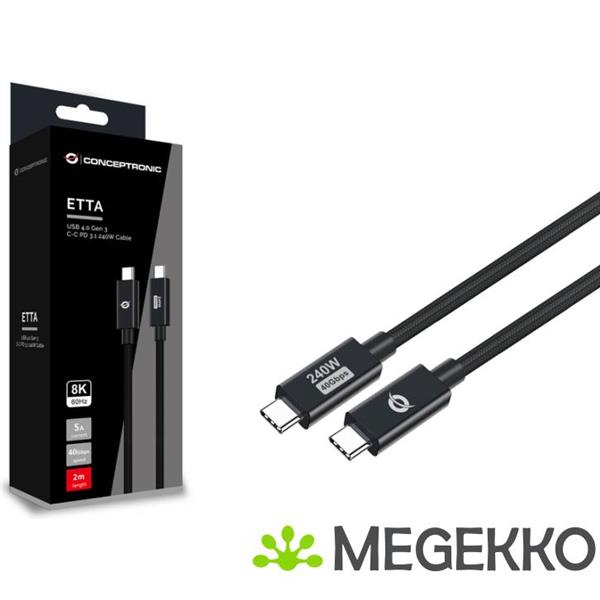 Grote foto conceptronic etta04b20 usb kabel 2 m usb4 gen 3x2 usb c zwart computers en software overige computers en software