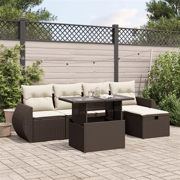 Grote foto vidaxl 6 delige loungeset met kussens poly rattan bruin tuin en terras tuinmeubelen