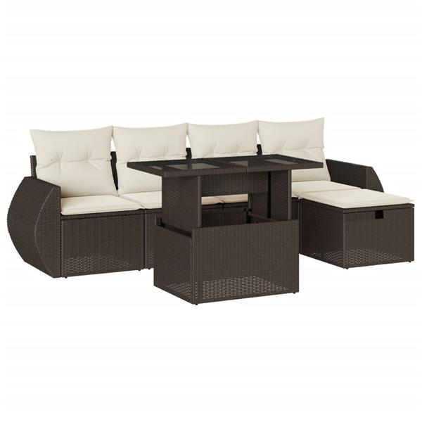 Grote foto vidaxl 6 delige loungeset met kussens poly rattan bruin tuin en terras tuinmeubelen