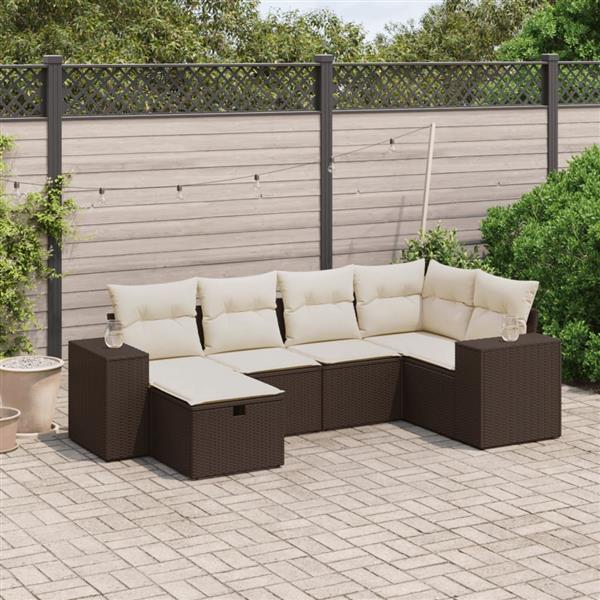Grote foto vidaxl 6 delige loungeset met kussens poly rattan bruin tuin en terras tuinmeubelen