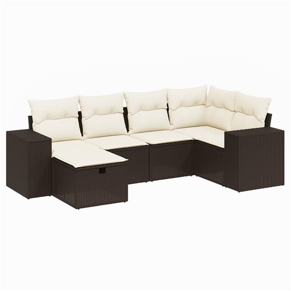 Grote foto vidaxl 6 delige loungeset met kussens poly rattan bruin tuin en terras tuinmeubelen