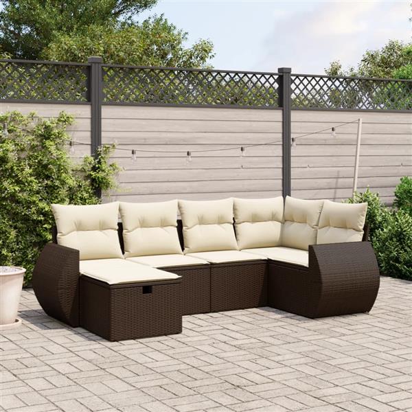 Grote foto vidaxl 6 delige loungeset met kussens poly rattan bruin tuin en terras tuinmeubelen