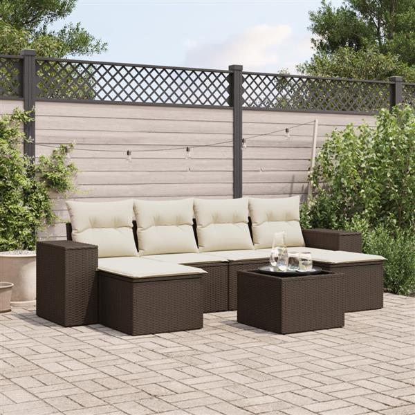 Grote foto vidaxl 7 delige loungeset met kussens poly rattan bruin tuin en terras tuinmeubelen