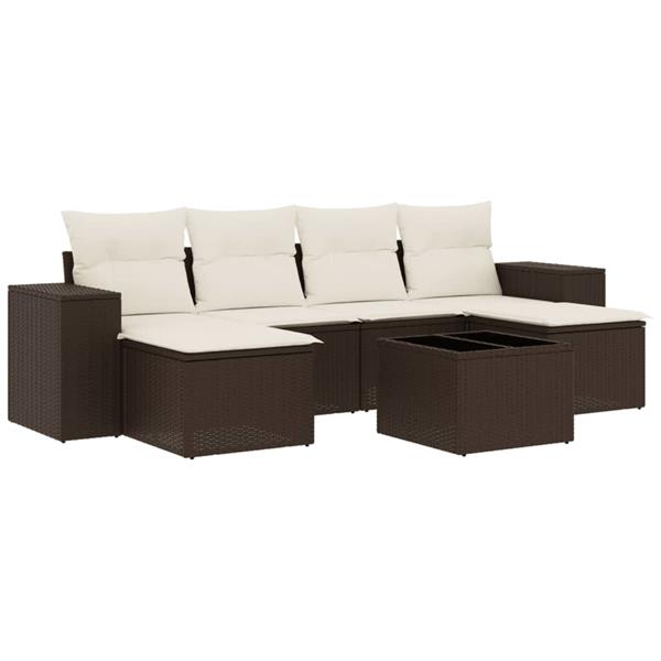 Grote foto vidaxl 7 delige loungeset met kussens poly rattan bruin tuin en terras tuinmeubelen