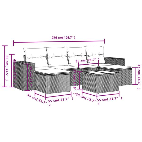 Grote foto vidaxl 7 delige loungeset met kussens poly rattan bruin tuin en terras tuinmeubelen