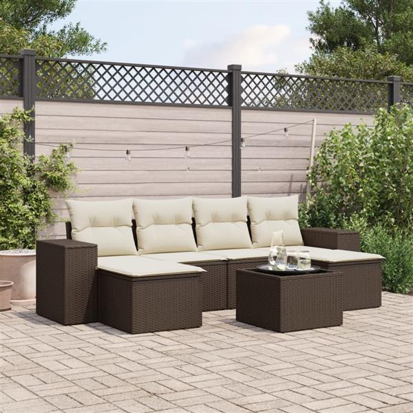Grote foto vidaxl 7 delige loungeset met kussens poly rattan bruin tuin en terras tuinmeubelen