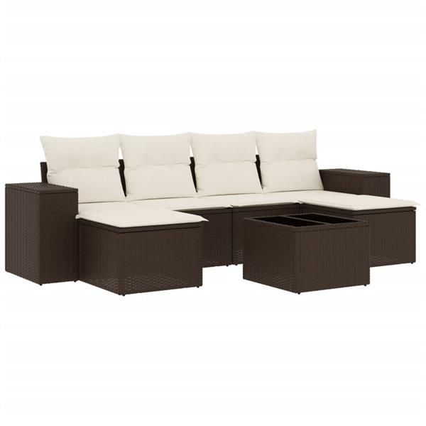 Grote foto vidaxl 7 delige loungeset met kussens poly rattan bruin tuin en terras tuinmeubelen