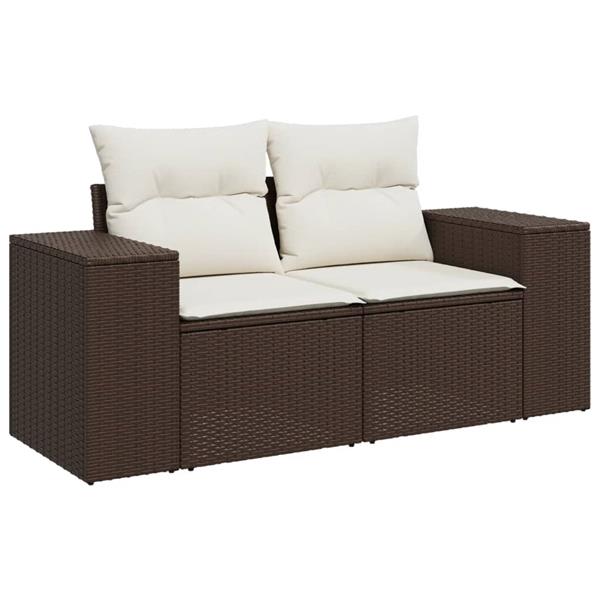 Grote foto vidaxl 7 delige loungeset met kussens poly rattan bruin tuin en terras tuinmeubelen