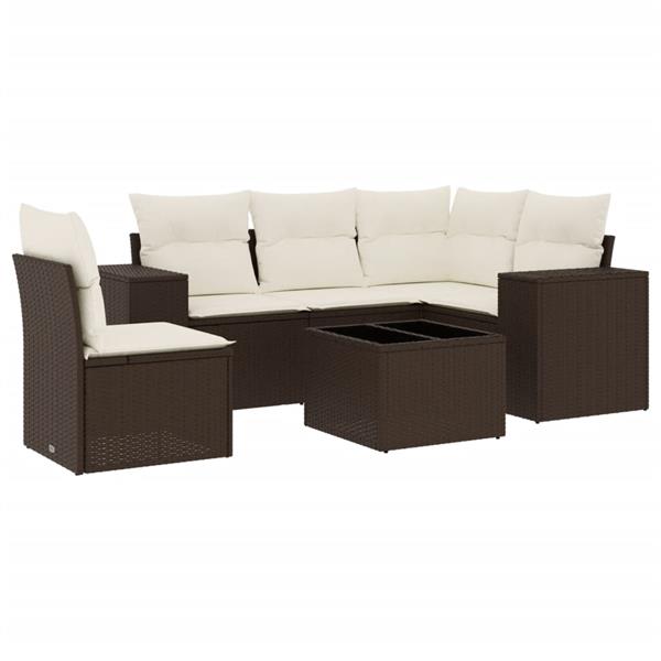 Grote foto vidaxl 6 delige loungeset met kussens poly rattan bruin tuin en terras tuinmeubelen