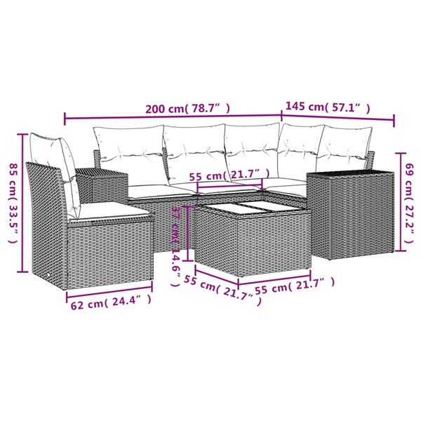 Grote foto vidaxl 6 delige loungeset met kussens poly rattan bruin tuin en terras tuinmeubelen