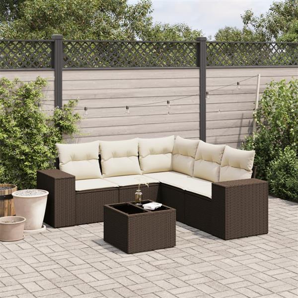 Grote foto vidaxl 6 delige loungeset met kussens poly rattan bruin tuin en terras tuinmeubelen
