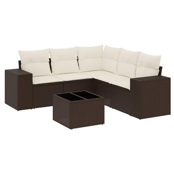 Grote foto vidaxl 6 delige loungeset met kussens poly rattan bruin tuin en terras tuinmeubelen