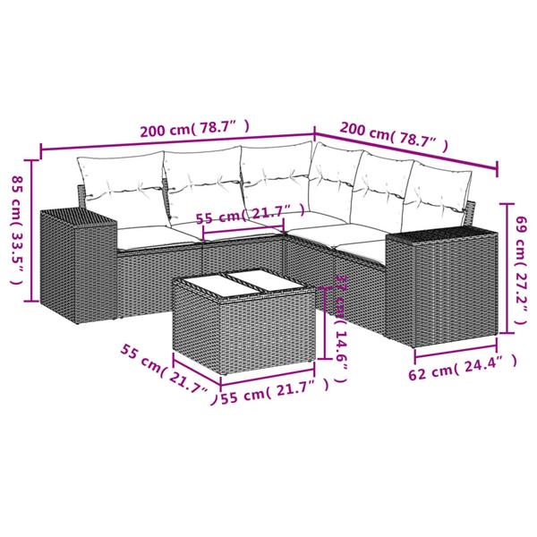 Grote foto vidaxl 6 delige loungeset met kussens poly rattan bruin tuin en terras tuinmeubelen