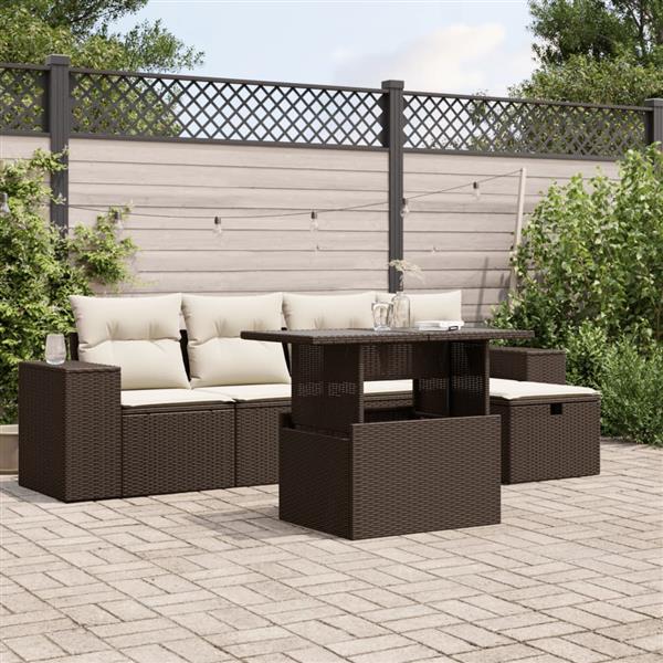 Grote foto vidaxl 6 delige loungeset met kussens poly rattan bruin tuin en terras tuinmeubelen